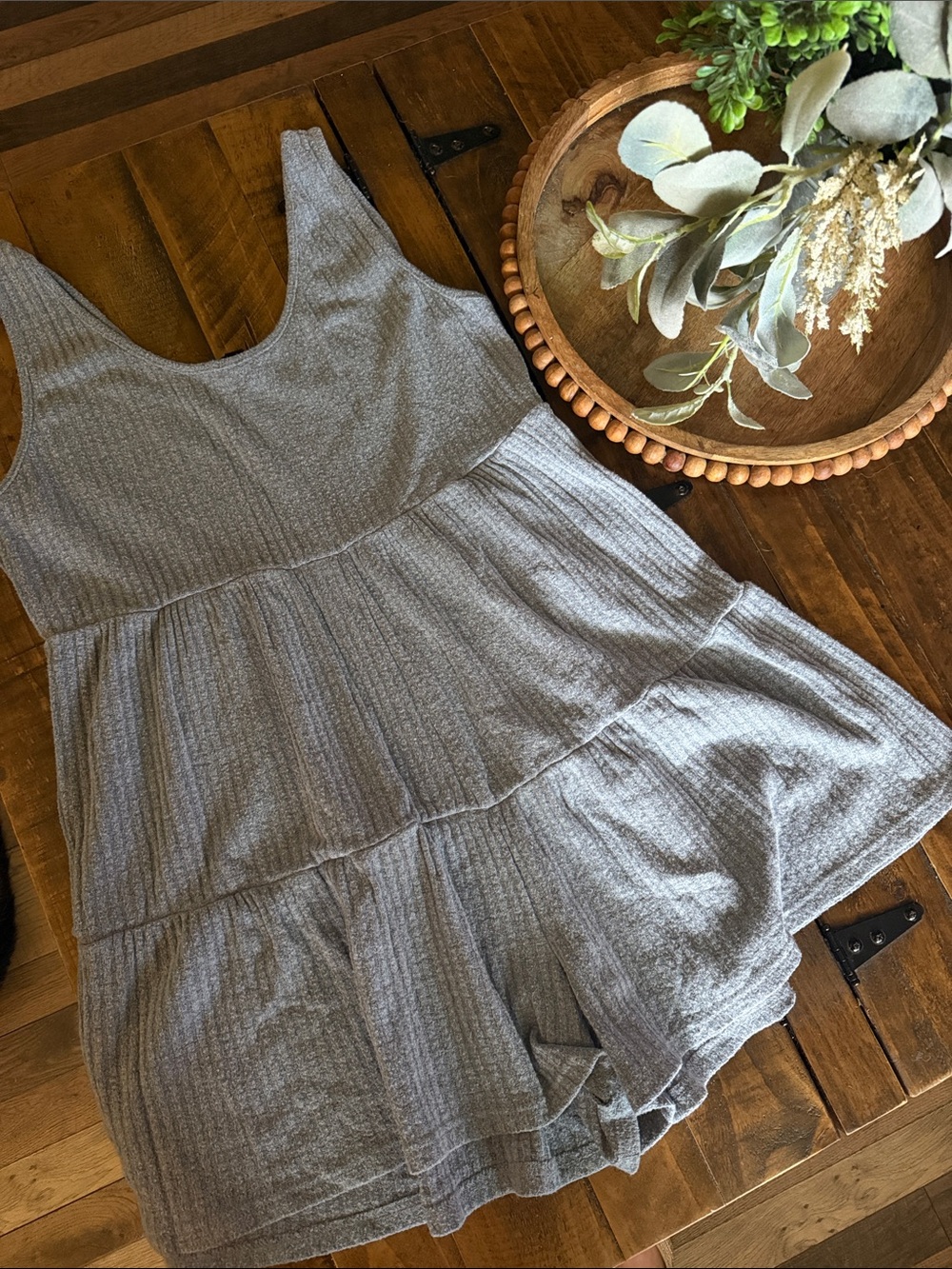 Women’s Ribbed Gray Tiered Sleepdress